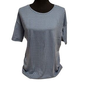 LulaRoe Irma Tunic Short Sleeve Blue White Vertical Zigzag Pattern XXS-XS 00-0